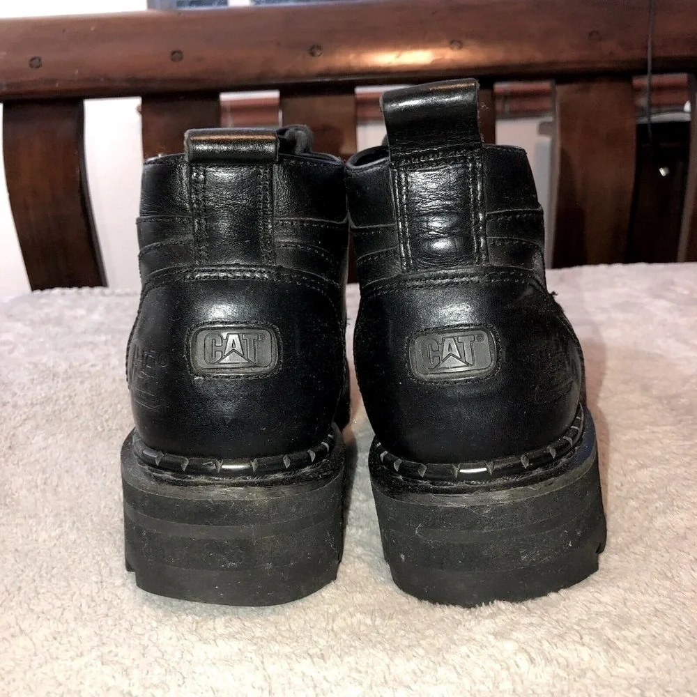 CATERPILLAR Mens Black Leather Ankle Work Boots Sz 8